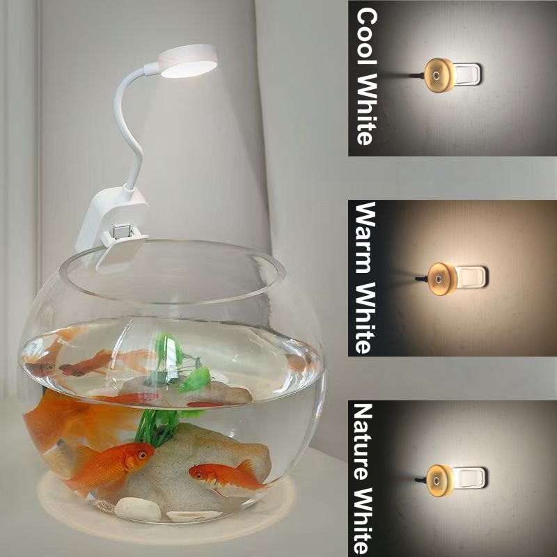 Aquarium Marine Lights - LED水槽ライト クリップ式 魚タンクライト 360 ° 小型水槽用3色小型ナイトライト付き回転照明