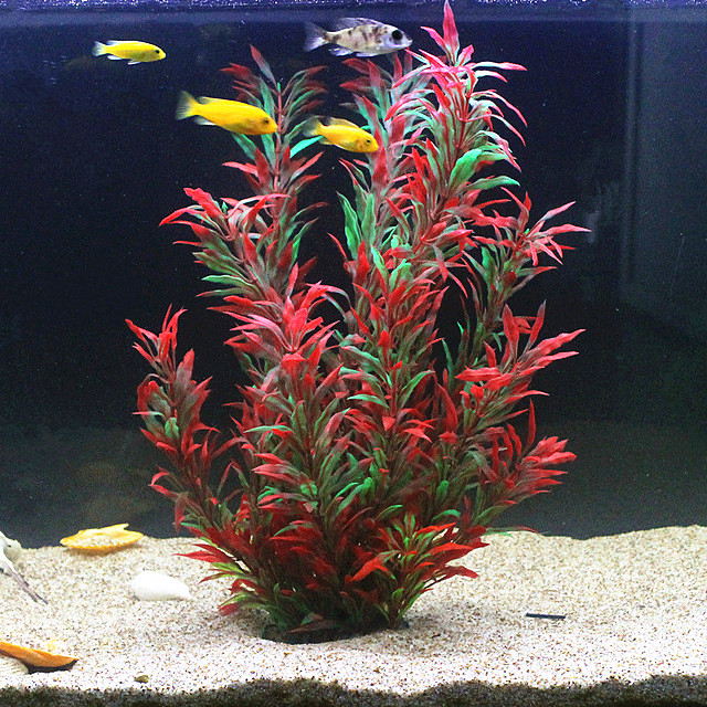 Aquarium Marine Tank - 人工水槽50cm,珍しい植物,水族館,偽の竹の葉,水草,プラスチック製の紫色の緑の水草,造園の装飾