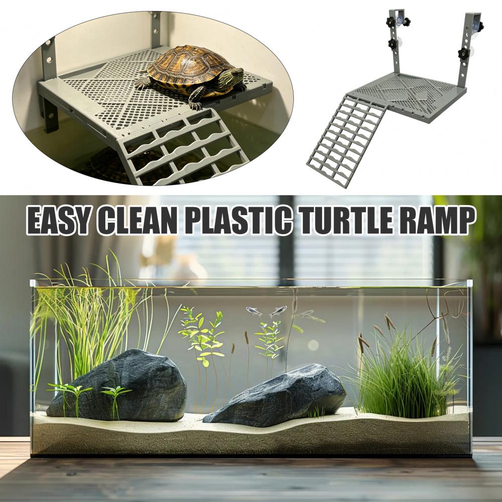 Marine Aquarium Tanks - 水槽用装飾品 固形吊り下げ式カメ用日光浴台 吸盤付き 滑り止めスロープテラス内蔵