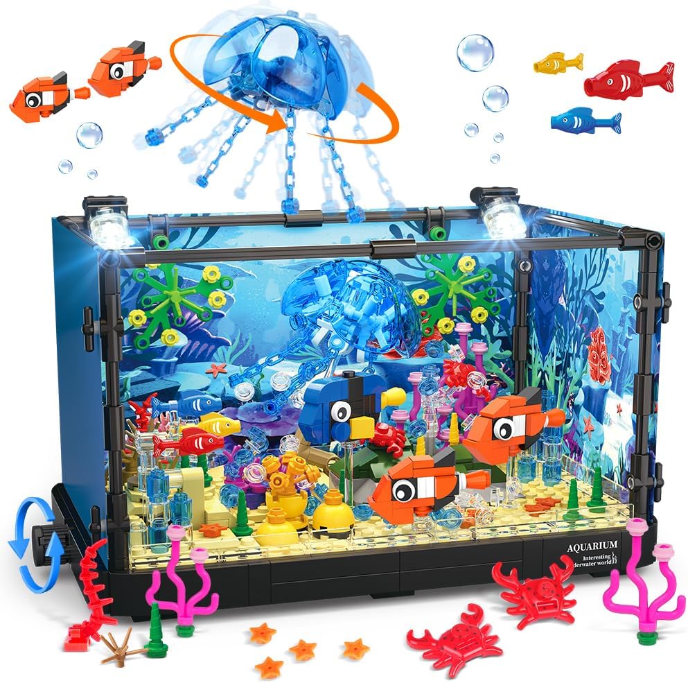 ライト付き水槽ブロックセット、水族館、海洋生物、サメエコタン - Marine Aquarium Cube のレビューと価格