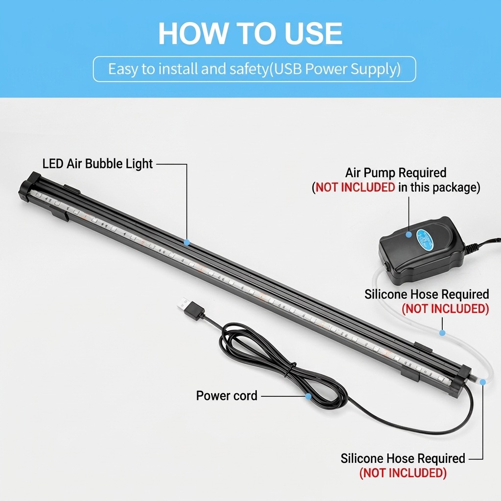 USB LED水槽エアバブルライト自動RGB変色魚タンクエア - Aquarium Marine Lights のレビューと価格